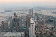 Looking out from the viewing deck on the 124th floor of the Burj Khalifa, Dubai.