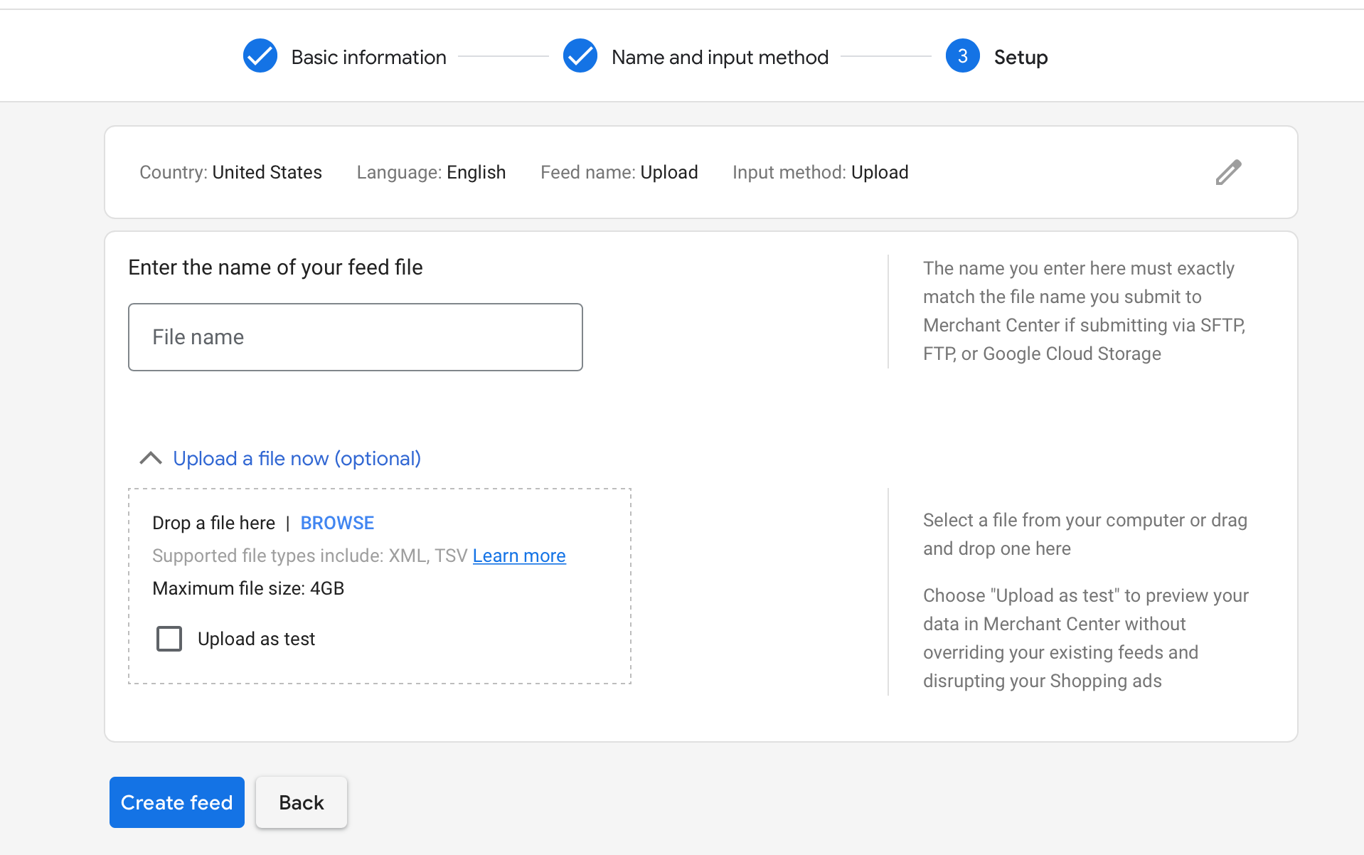 how to set up Google product feed options 