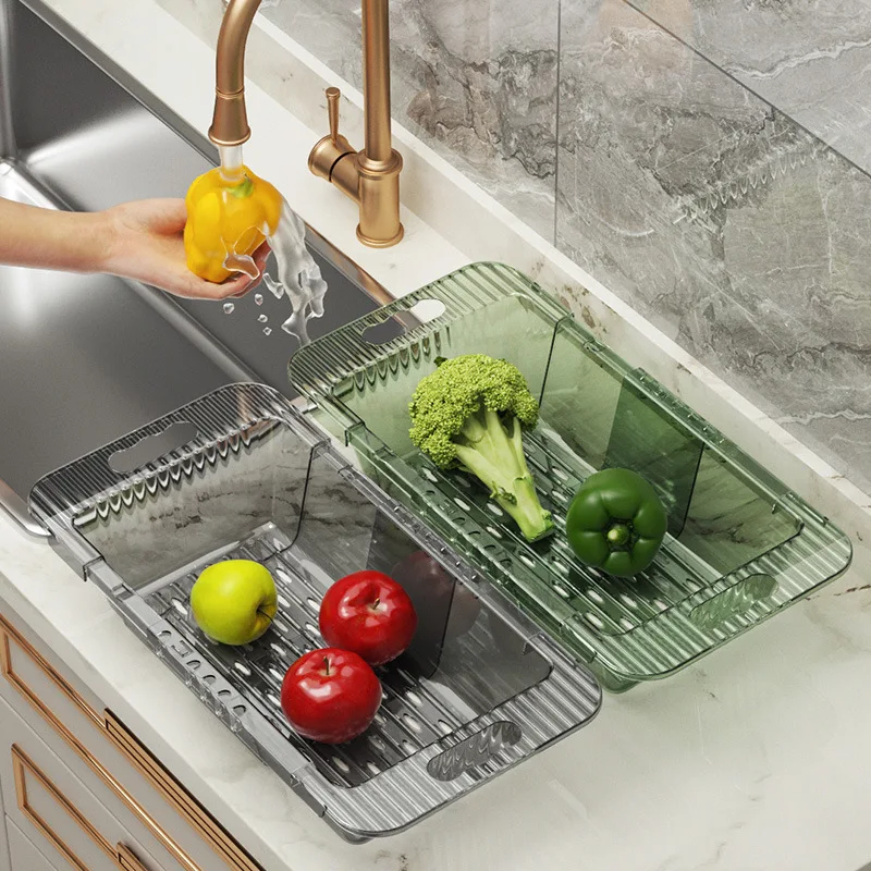 Retractable Folding Vegetable Wash Basin Drain Basket, Space Saving Design, Convenient for Washing Fruits and Vegetables