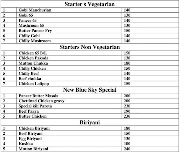 New Blue Sky Fast Food menu 