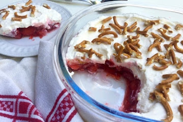 Skinny Upside Down Strawberry Pretzel Salad