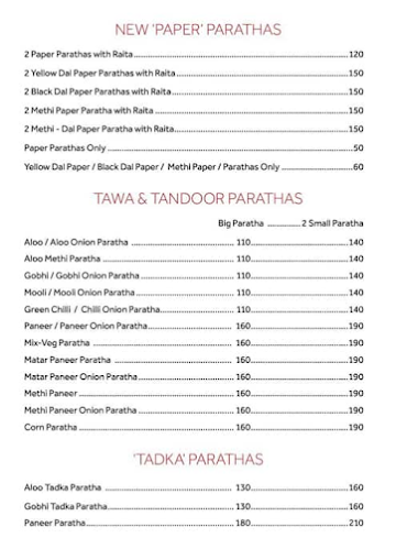 Parathas & More menu 