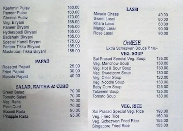 Sai Cuisine menu 