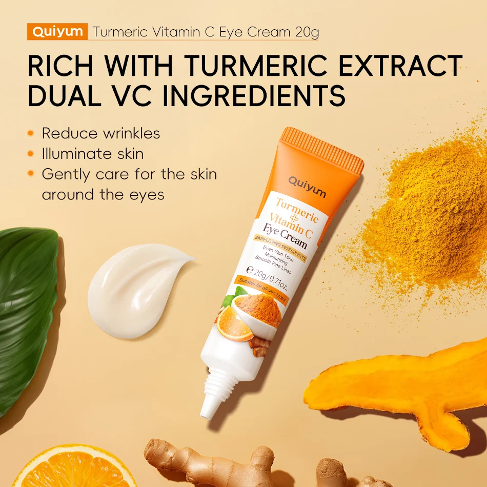 Crema para ojos de cúrcuma con vitamina C 15g Hidratante Reduce las ojeras y las arrugas. Piel radiante y joven con esta crema.