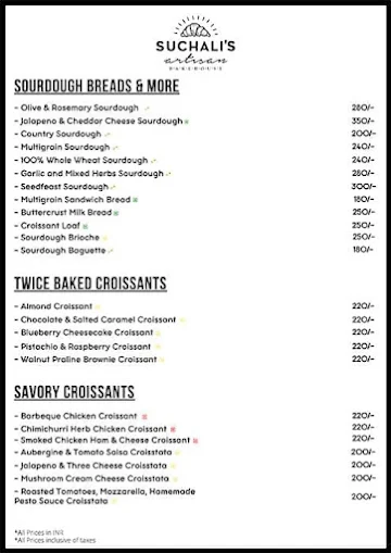 Suchali's Artisan Bakehouse menu 