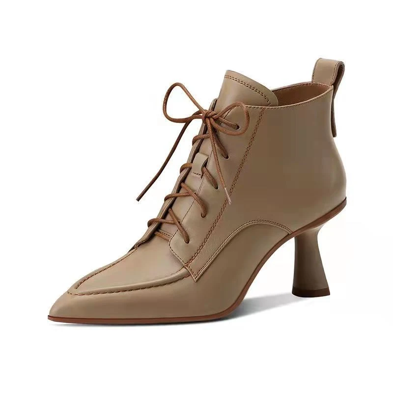 Botines de tacón de aguja puntiagudos retro franceses para mujer
