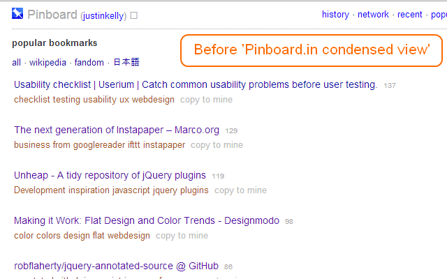 Pinboard.in condensed view Preview image 2