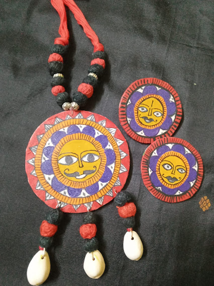 Handpainted Fabric Necklace And Earrings Set