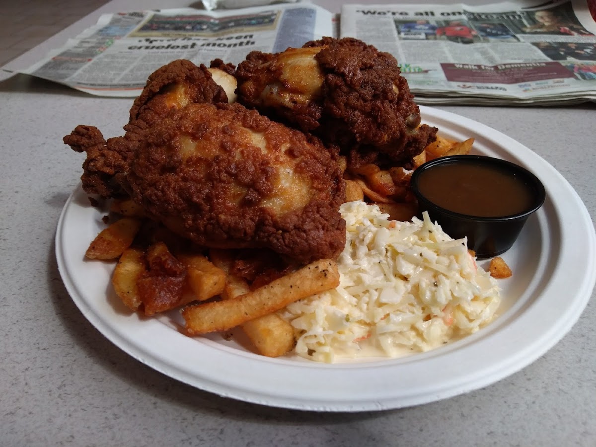 4pc fried chicken with fries, gravy, and slaw. all for ~$12.00