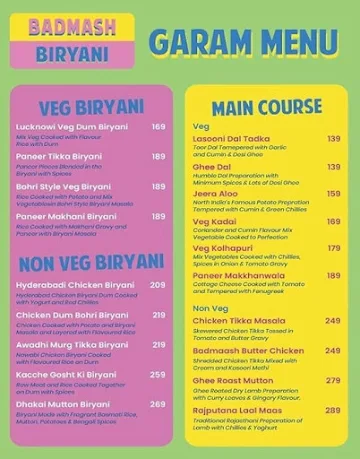 Badmash Biryani menu 