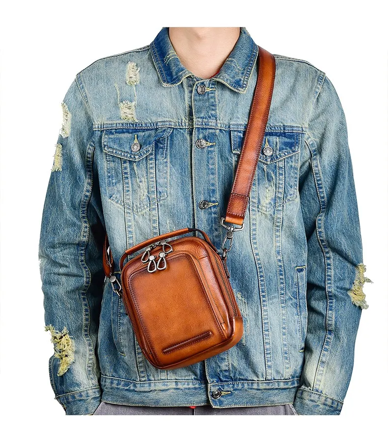 Title 15, Cowhide Retro Casual Messenger Bag für Herren, ...