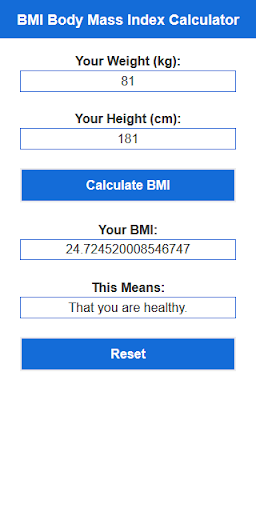 BMI Body Mass Index Calculator