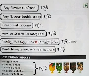 Natural Ice Cream menu 