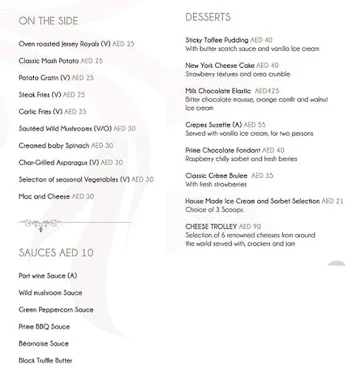 Prime Steakhouse - The Meydan Hotel menu 