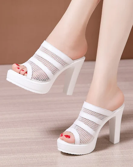 Plus Size 32-43 Block Heel Platform Shoes Women Slippers ... - 2