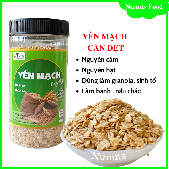 Yến Mạch Nguyên Cám, Hữu Cơ Nunuts Có Cán Dẹt Và Cán Bể Nấu Cháo Ăn Dặm Hoặc Làm Granola, Sinh Tố Hũ 500G