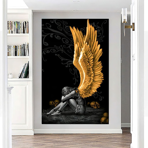Title 5, Sitting Angel Art Poster Living Room Angel Wing...