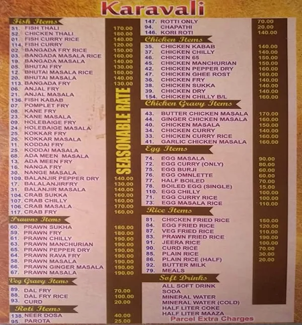 Hotel Karavali menu 