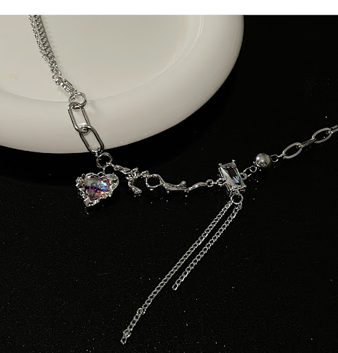 Title 5, Colored Loving Heart Stitching Tassel Necklace,...