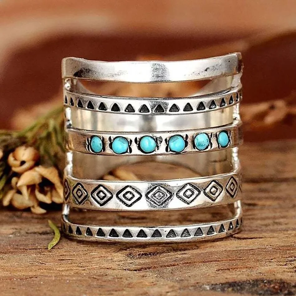 Fashion Hollowed-out Vintage Turquoise Ring, retro stijl, dames sieraad, uniek design, perfecte cadeau keuze. Een tijdloze ring.
