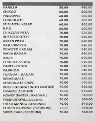 Patel Ice Cream menu 1