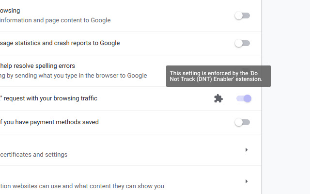 Do Not Track (DNT) Enabler chrome extension