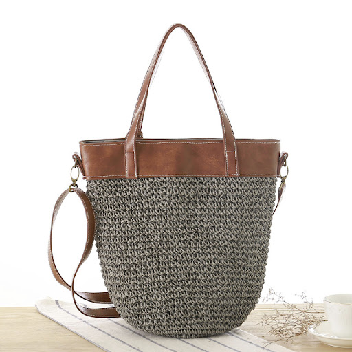 Title 2, Simple solid color straw bag womens one-should...