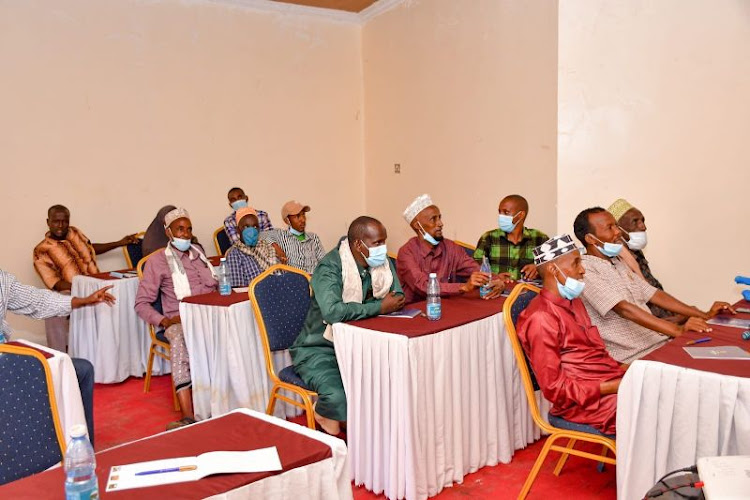 Community-based livestock disease reporters during a training at a Garissa hotel on Tuesday.