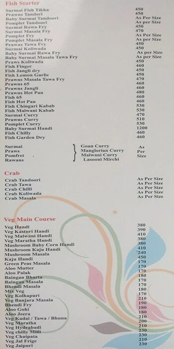 Royal Palm menu 