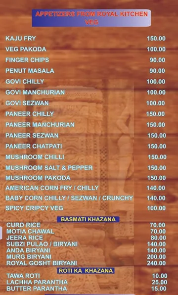 Royal Restaurant menu 