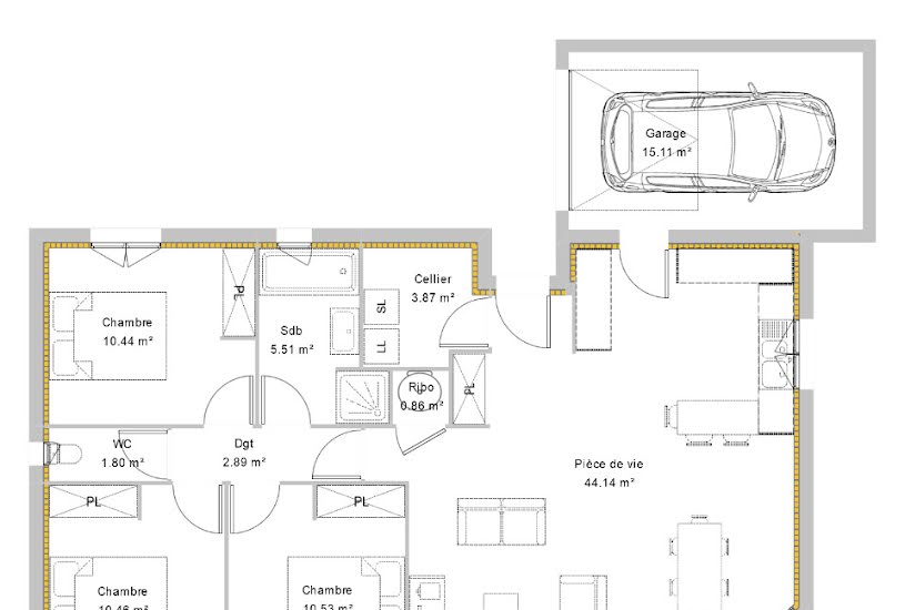  Vente Terrain + Maison - Terrain : 520m² - Maison : 90m² à Denguin (64230) 