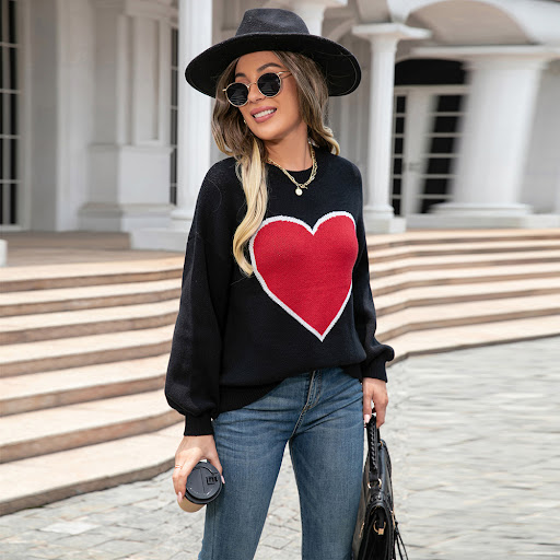 Title 3, Round Neck Love Sweater Pullover Plus Size Peac...