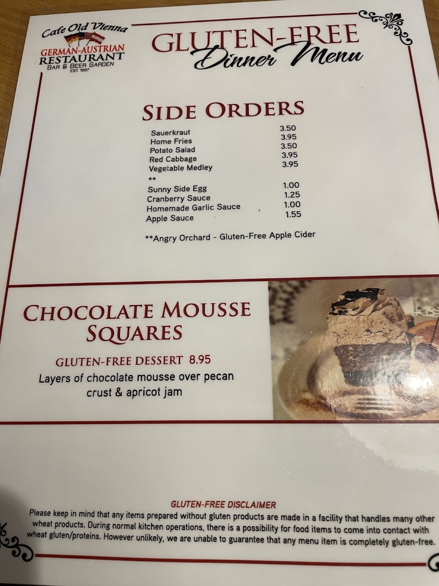 Second page of gluten-free menu