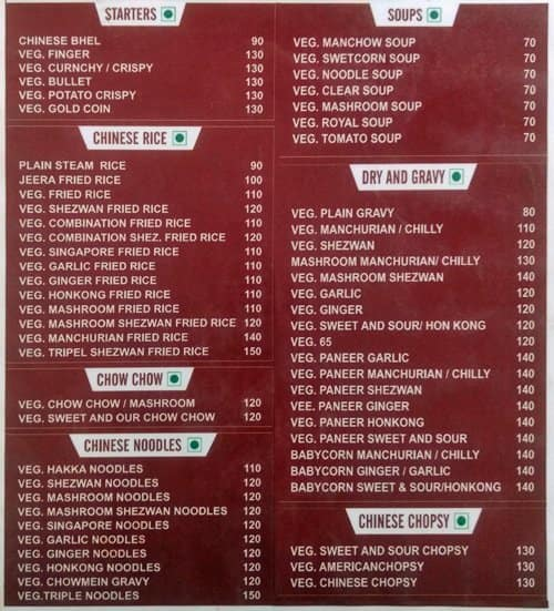 Hotel Gardenview menu 