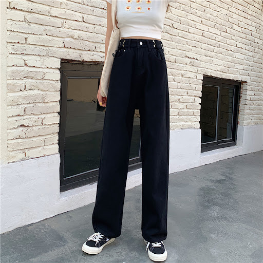Title 5, Womens High Waist Jeans Straight Leg Drape Wid...