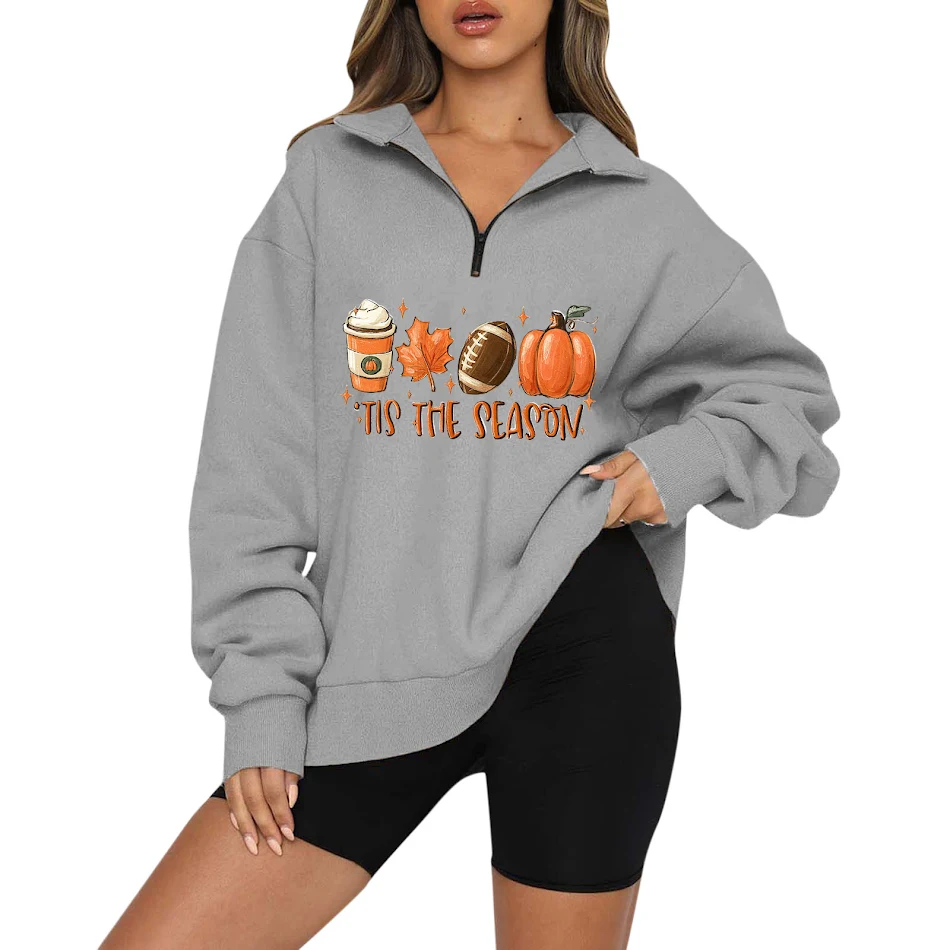 Sweat-shirt décontracté à fermeture éclair avec imprimé citrouille d'Halloween, confortable et parfait pour l'automne et l'hiver, un essentiel mode pour femme.
