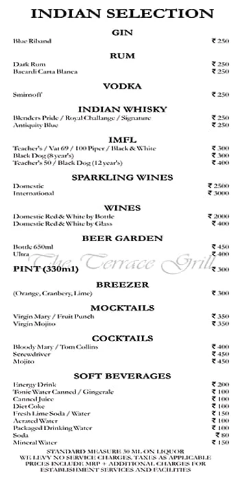 The Terrace Grill - Hotel Park Prime menu 