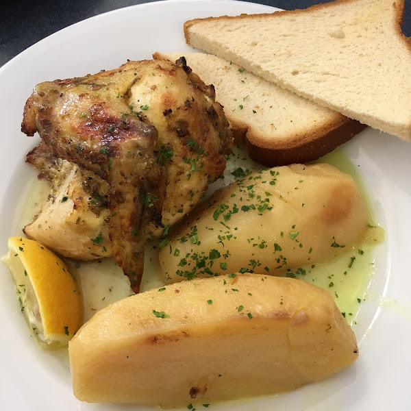 Quarter rotisserie chicken with Greek potatoes (you’ve got to get the potatoes!) and gluten-free bread