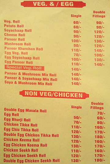 Kathi Roll Corner menu 
