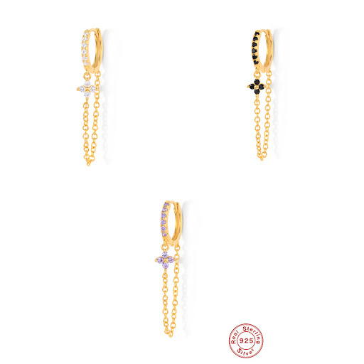 Title 8, S925 Sterling Silver Tassel Chain Petal Crystal...