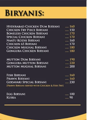 Godavari Andhra Mess menu 