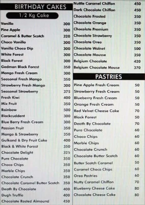 Newyork's The Cake Shop menu 