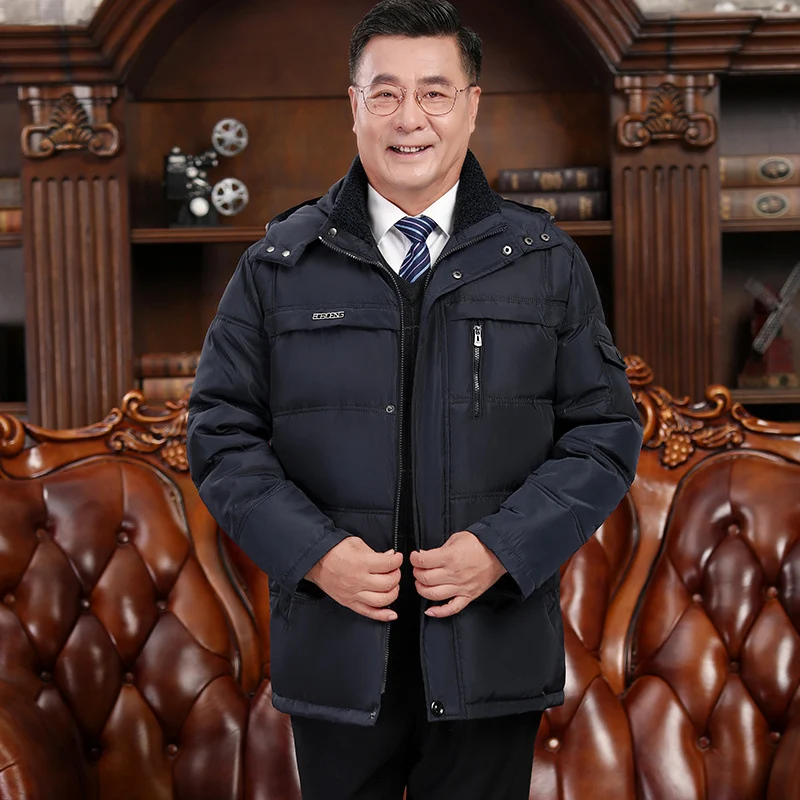 Doudoune homme courte épaisse pour l'hiver, pour hommes d'âge moyen et personnes âgées, chaude et confortable pour affronter le froid.