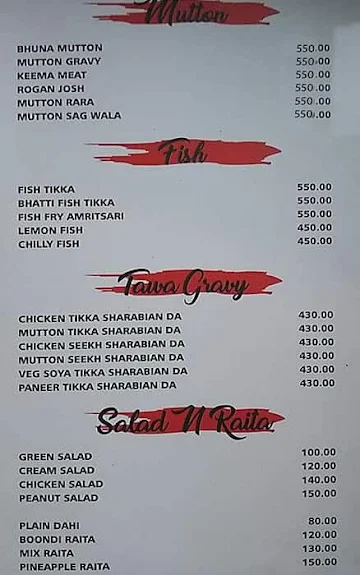 Sardar Ji Family Restaurant menu 