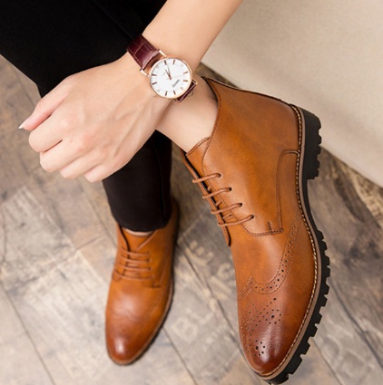 Title 5, Simple Carved Casual Pointed Leather Shoes with...