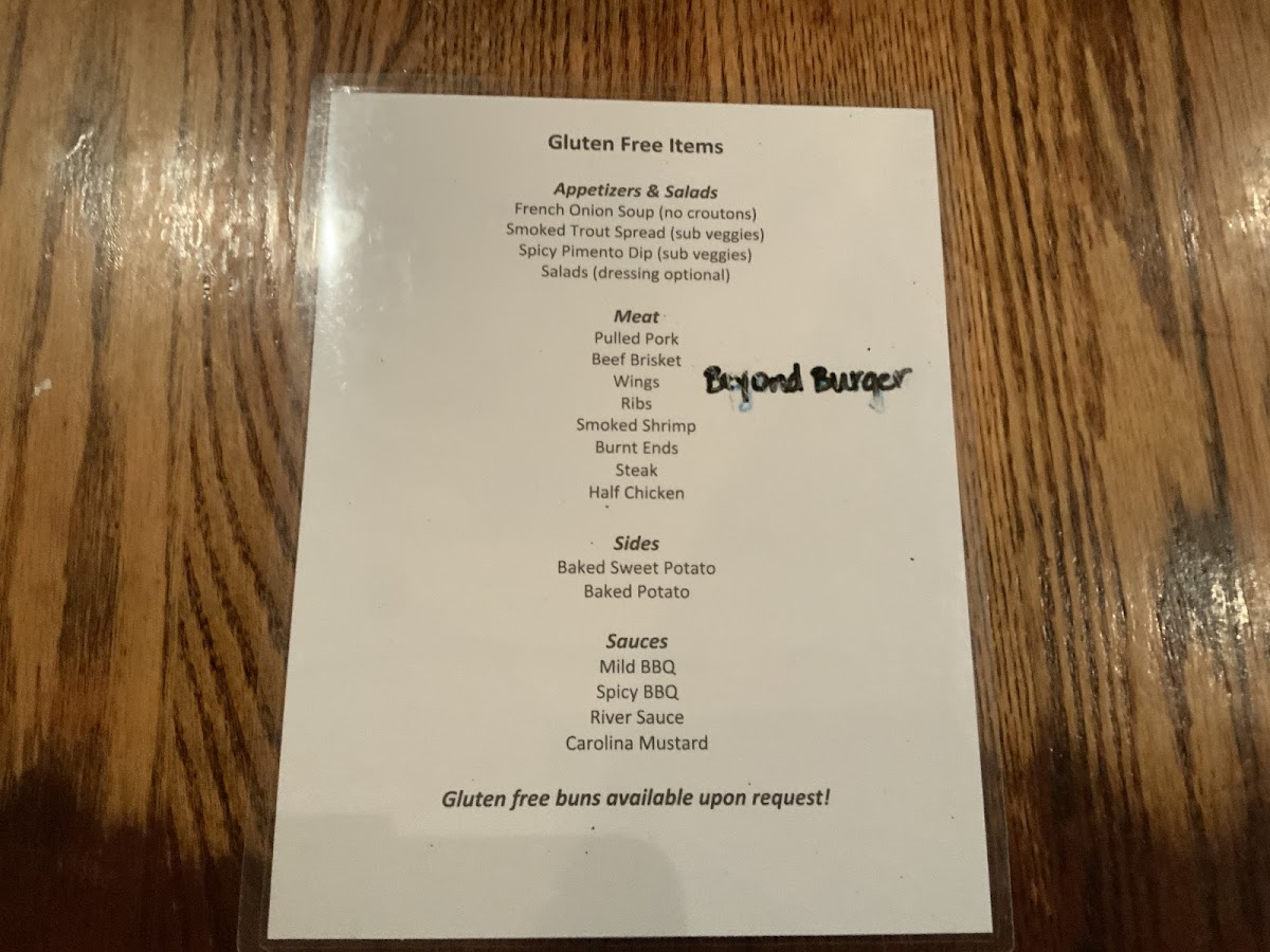 Smoke on the Water gluten-free menu