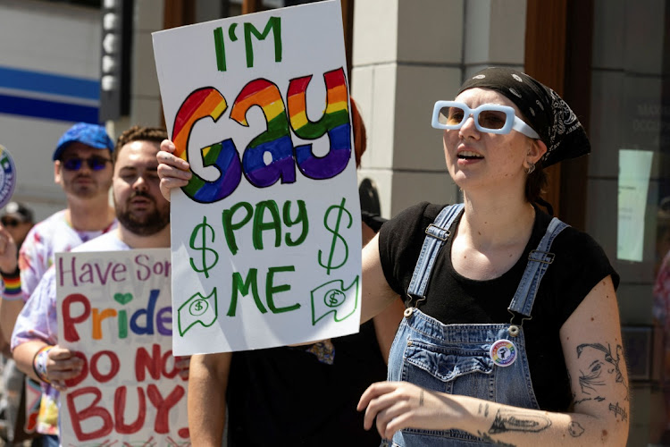 Starbucks workers attend a rally as part of a collective action over a Pride decor dispute, outside the Starbucks Reserve Roastery in Seattle, Washington, US, on June 23 2023. Picture: MATT MILLS MCKNIGHT/REUTERS