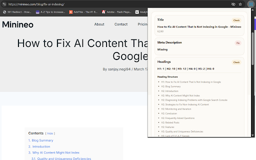 Minineo SEO & LLM Page Audit screenshot 2