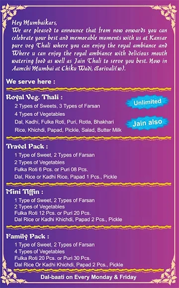 Kansar Pure Veg Thali menu 