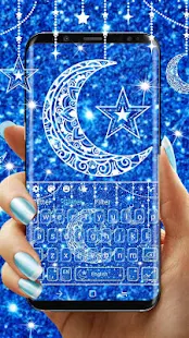 Blue Glitter Moon Keyboard